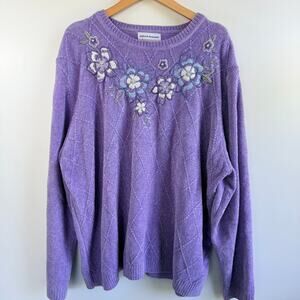 Alfred Dunner Victoria Falls Chenille Embroidered Sweater Size 3X